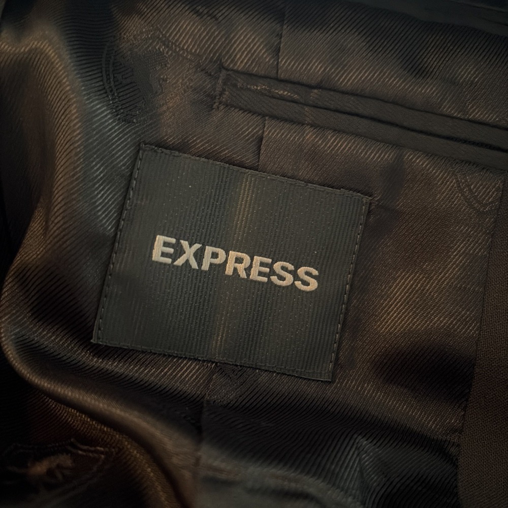 Express‎ Black Blazer 38 R Wool Spandex Stretch 2 Button Modern Suit Jacket - Picture 5 of 6